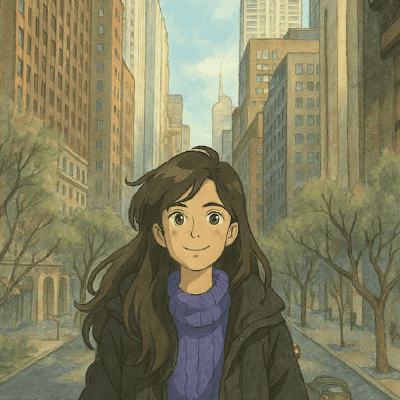 Shivani - a young woman with dark wavy hair and a warm smile, wearing a purple sweater and black jacket against a city backdrop